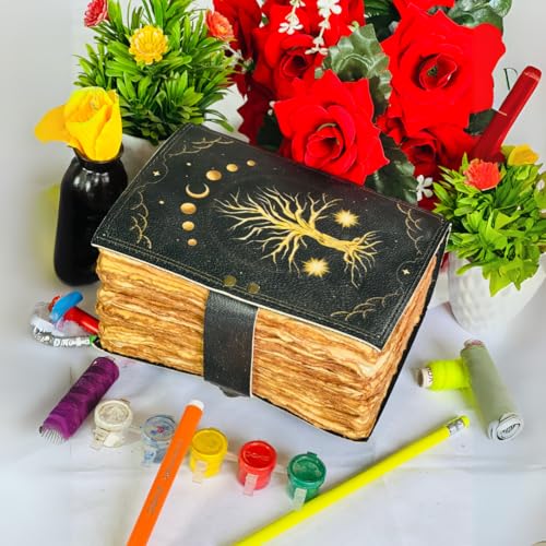 Tree of Life Leather Travel journal For Women with lock Premium Print - 7"X5" 400 Vintage Deckle Paper- Journal for men - Leather Bound Journals for women Best New Job Gifts for Women & Men Moon Phase - color: Moon Phase Tree