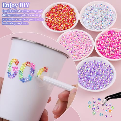 32000Pcs Resin Rhinestones for Crafting with Tweezers, Mixed-Color 3mm Non Hotfix Flatback Gems, Bedazzling Crystal for DIY Crafts Clothing Tumblers Mugs Shoes Fabric Decor Nail Art Makeup - color: Jelly Multicolored 3mm, size: Large Pack