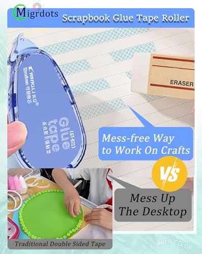 Upgraded Glue Tape for Scrapbooking - Double Sided Glue Tape Roller for Crafts (47 Ft X 0.31, 4 Pack), Scrapbooking Journaling School Office Teacher Supplies for Kids and Adults - color: Blue & White & Green & Brown