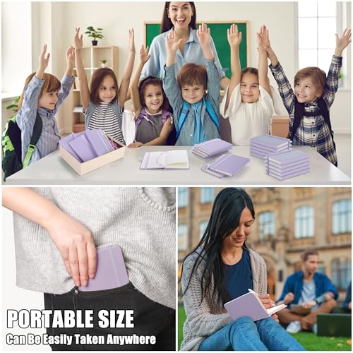 Aodaer 50 Sets Pocket Notebook Journal with Pens, 160 Pages, 3.5 x 5.5 Inch Mini Lined Journal Notebook A6 Leather Hardcover College Ruled Notepad with Pen Holder for School Office Gifts, Lavender - color: Lavender
