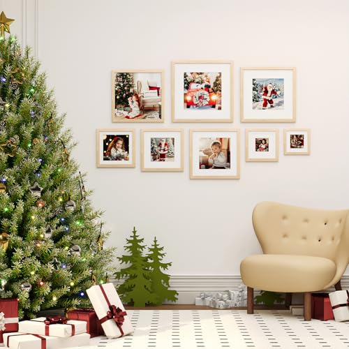 KINLINK 11x11 Picture Frames 4 Pack Natural Solid Wood Square Frames - color: Natural, size: 11x11