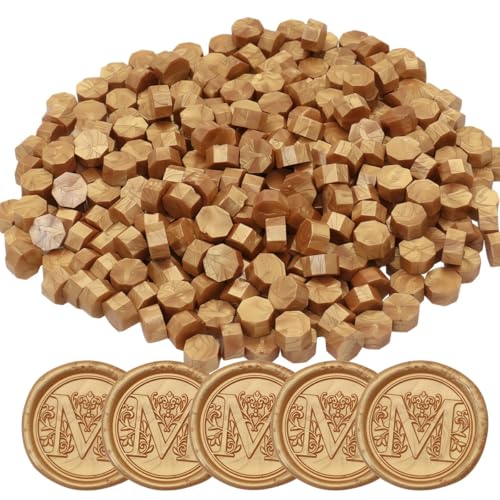 400pcs Gold Wax Seal Beads Premium Sealing Wax Beads, Octagon Seal Stamp Pellets Refill Pack for Wedding Invitations Sealing Stamp Bead Xmas Gift Wrapping & Bridal Crafts (Gold) - color: Gold