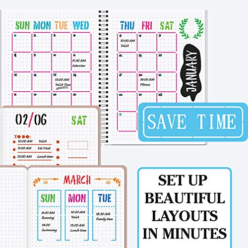 Ultimate Productivity Journal Stencil Set for Dotted Journals-A5 Dotted Planners Calendars Habit Record Bullet Dotted Journal Planners, DIY Templates to Create Calendars, Lists, Letters, Numbers