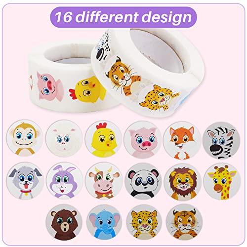 1000 PCS Small Cute Animal Stickers for Students Teachers Classroom Party(1" Diameter / 2 Roll / 16 Designs) - style: Land Animals