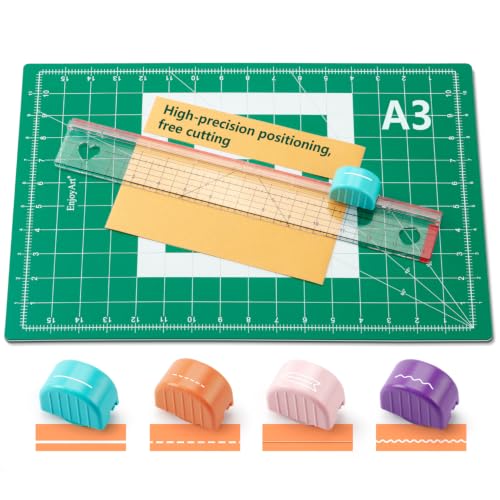 Sliding Paper Trimmer Set, 4 Multi-Function Blades, Acrylic Ruler & A3 Mat