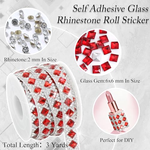 1 CM Wide Crystal Rhinestone Ribbon Red Glass Gems Rhinestone Tape - color: Style 11:Red