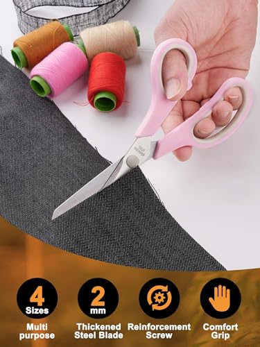 Craft Scissors Set of 4, Sharp Stainless Stee Blades, Comfort Grip, Scissors All purpose for Office School Home Fabric Sewing DIY Art Craft Cutting, 8.5''/7.5''/6.7''/5.5'', Pink - color: Pink, size: 8.5'', 7.5'', 6.7'', 5.5'