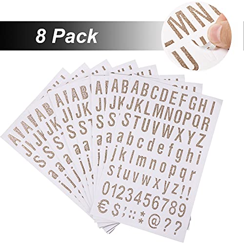 Zonon 8 Sheets Vinyl Letter Stickers, 1 Inch, Glitter Champagne Gold | Self Adhesive Letters Numbers Kit, Mailbox Numbers Sticker for Mailbox, Signs, Window, Door, Cars, Trucks, Home, Business - color: Glitter Champagne Gold, size: 1 Inch