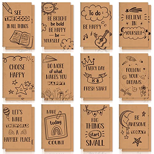 Zonon 24 Pcs Mini Notebooks, 3.2 x 5 for Back to School,Kraft Style | Small Lined Notepad, Pocket Colorful Journal, for The First Day of School Classroom Coworker Office Supplies - style: Kraft Style