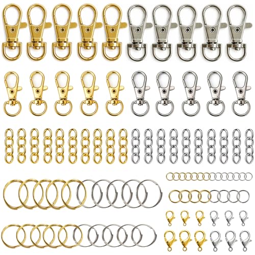 672PCS DIY Keychain Making Kit, Metal Hooks Rings Chains Craft Kit | 360° swivel snap hooks, creates zipper pulls and charms, purse making supplies, suitable for DIY crafts and holiday gifts - color: Gold & Silver