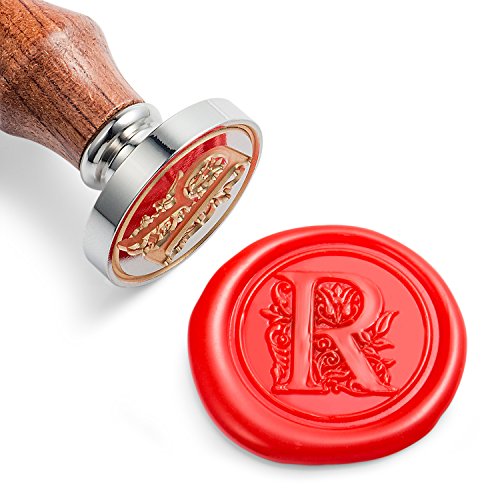 Mceal Wax Seal Stamp, Large Seal 1 1/5"(30mm) Dia, Silver Brass Head with Wooden Handle, Regal Letter A to Z Series (Letter R) - color: R