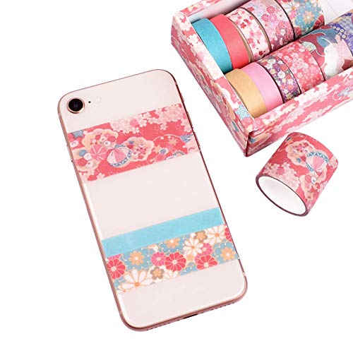 12 Rolls Washi Tape Set, Cherry Blossoms Floral Pattern Washi Masking Tape - color: Red