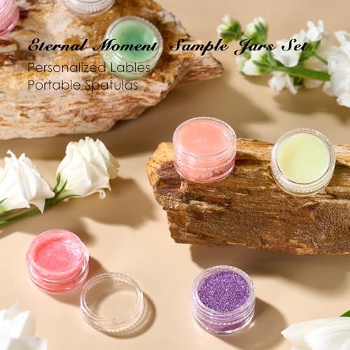 Eternal Moment 50 Pack 5G Sample Containers with Lids Cosmetic Small Jars | Makeup Travel Jars for Cream, Bead, Eye Shadow, Jewelry, Lotions, Powders, Glitters Lip Gloss with Labels,Spatulas (Clear) - color: Clear Lid, size: 0.17 Ounce
