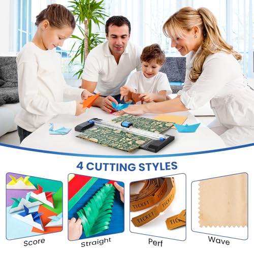 Paper Cutter, 12 Inch Rotary Trimmer, 5 Blades 4 Functions, Up to 6 Sheets Cut, with 2 Reversible Cutting Mats, Black Patent for Cardstock Scrapbooking - color: Black