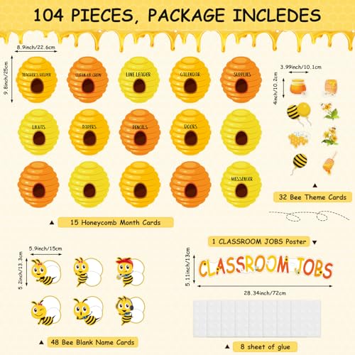 Qyeahkj Classroom Jobs Bee Bulletin Board Decorations Bee Hive Honeycomb Sunflower Paper Cutouts Summer Theme Classroom Bulletin Board for Teacher School Class Wall Door Window Decor Supplies - style: Class Job