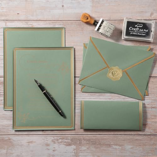 50 Pack Stationery Set with Envelopes, Sage-Green, 6x8 Inches - color: Sage-Green, size: 6x8 Inches