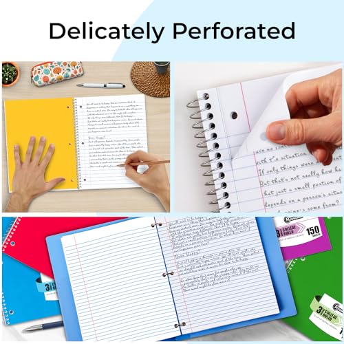 Rosmonde 24 Pack 3 Subject Spiral Notebook College Ruled Bulk, 300 Pages | Thick No-Bleed Paper, 300 Pages (150 Sheets), 8 x 10-1/2", 3 Hole Punched, Bulk Spiral Journal for School, Bulk Notebooks - size: 24 Pack, style: 3 Subject - Soft Cover
