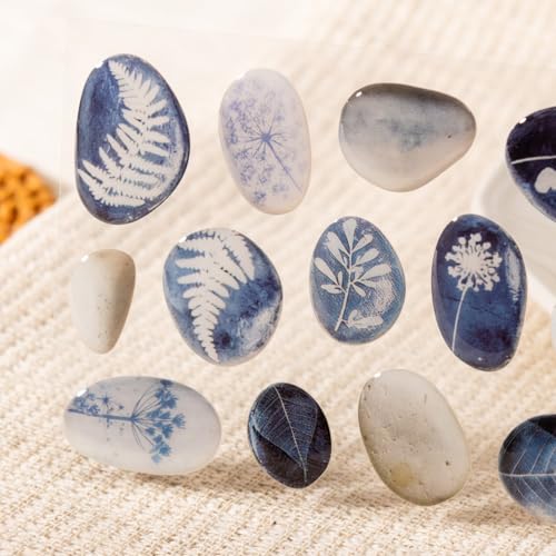60 Pcs Aesthetic 3D Epoxy Pebble Stickers for Scrapbooking | Stone Ephemera with Glossy Crystal Finish, Nature-Inspired Decorative Resin Decals for Junk Journaling and DIY Art Crafts - color: Stone World