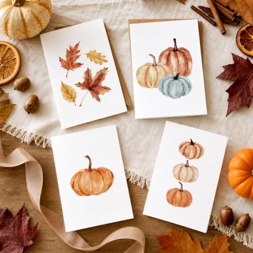 Whaline 24 Pack Greeting Cards with Envelope & Sticker, Fall Leaves Pumpkin