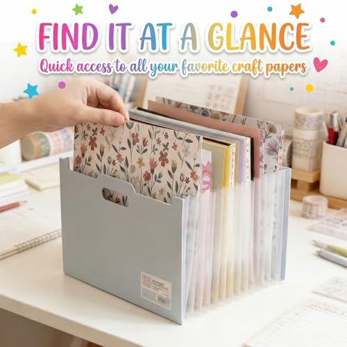 12x12 Scrapbook Paper Storage Organizer with 13 Expandable Pocket, Large Scrapbook Paper Storage for Craft Room Sticker Storage and Organization, Desktop Paper Holder (3 Pcs, Blue+Cream+Pink) - color: Blue+cream+pink