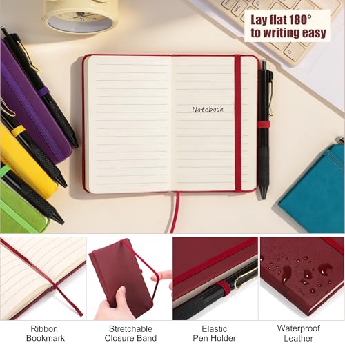 Aodaer 50 Sets Pocket Notebook Journal with Pens 160 Pages 3.5 x 5.5 Inch Mini Lined Journal Notebook A6 Leather Hardcover College Ruled Notepad with Pen Holder for School Office Gifts, Rainbow Colors - color: Mixed Colors