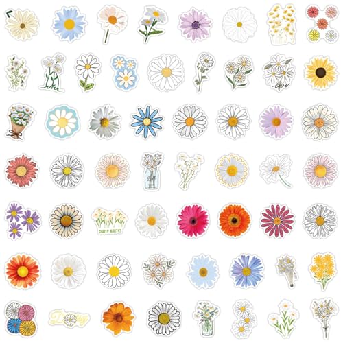 Cute Daisy Stickers 55PCS Beautiful Plants Waterproof Flower Stickers for Water Bottles Laptop Luggage Journaling, Party Rewards Waterproof Vinyl Decals for Kids Teens Adults (Colourful) - color: Colourful