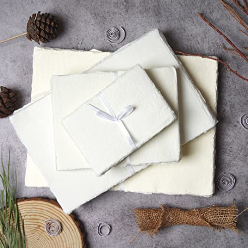 LEATHER VILLAGE Gray Deckled Edge Handmade Watercolor Paper 12x16. | 50 Sheets of 150 GSM thick cotton paper in soft grey tone for drawing, watercolor, ink, sketching and letter writing - color: Grey Toned, size: 12"X16"