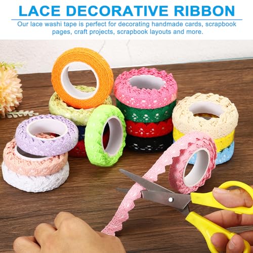 PATIKIL 0.6" Wide 2 Yards Self-Adhesive Lace Tape Lace Ribbon, 3 Pack Cotton Washi Trim Stickers Masking Decorative for Craft Scrapbook DIY Card Making, Green - color: Green