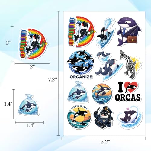 100PCS Orca Stickers Cute Aesthetic – Killer Whale Vinyl Stickers Waterproof for Laptop, Water Bottle, Journal, Ocean Animal Lovers Gifts - color: 6