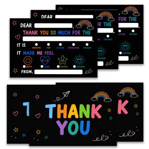 Blackboard Thank You Card For Kids, 20 Pack Thank You Notes Cards With Envelopes, Fill In The Blank Colorful Birthday Party Greeting Cards, Baby Shower Party Decor Decoration, 04 - color: Black