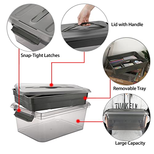 BTSKY Stack & Carry Box Clear Plastic Storage Container with Removable Tray - color: Black