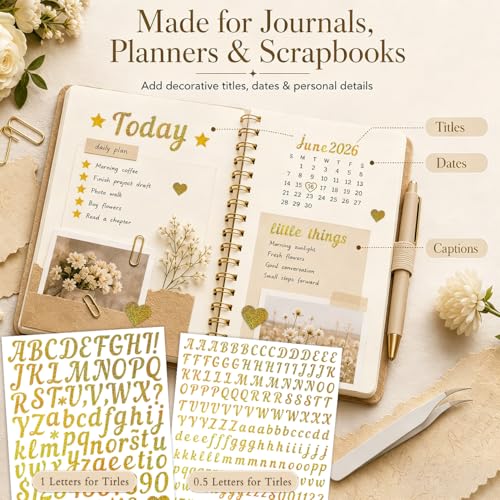 Gold Letter Stickers 0.5 Inch & 1 Inch, 15 Sheets Vinyl Cursive Gold Alphabet Number Stickers, Faux Glitter Golden Script Letter Stickers for Cards Envelopes Gift Wrap Invitations Planner Craft DIY - style: Gold Script 0.5" & 1" - 15 Sheets