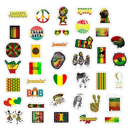 100Pcs Reggae Stickers – Rasta Stickers, Jamaica Inspired Vinyl Decals – Waterproof Aesthetic Stickers for Laptops, Water Bottles, Guitars, Journals – Gifts for Reggae Music Lovers - color: Reggae Stickers