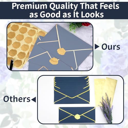 30 Pack Stationery Paper Set with Gold Border Including #10 Business Envelopes and 8.5x11 Paper Sheets 30 Gold Stickers for Love Letters and Party Invitations(Navy Blue) - color: Navy Blue