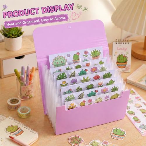 Sticker Storage Organizer with 7 Expandable Pockets, 5-in-1 Stickers Organizer Books A6 Multi-Layer Desktop Stickers Binder Reusable Sticker Keeper Holder Book Storage Album for Thick Album
