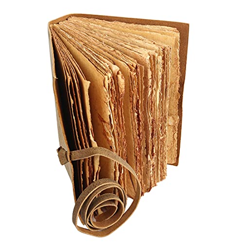 KomalC Vintage Leather Journal for women and men 8 x 6 inch Antique Handmade Deckle Edge Vintage Paper Leather Sketchbook - Book of Shadows Journal (Brown) - color: Brown