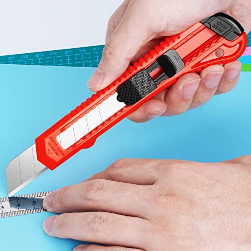 DIYSELF 30 Pack Box Cutter Retractable, 18mm Utility Knife, Snap-Off Blade - color: Red, size: 30 Pack