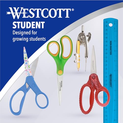 Westcott School Scissors for Kids Ages 12+ and Up - Back to School Essentials and Classroom Supplies - 7-Inch Pointed Student Scissors - for Right- or Left-Handed Use - Floral Printed - 1 Pack - style: Fashion