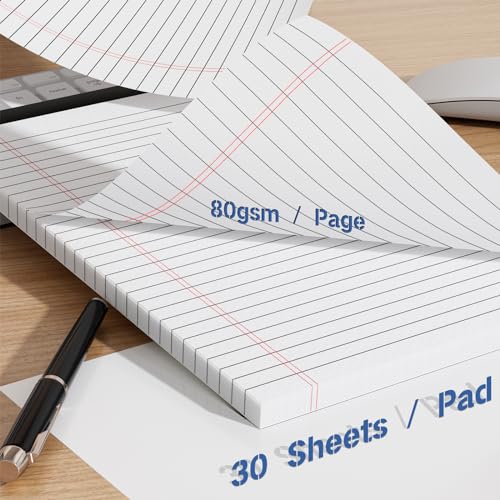 Nichela Legal Pads 4 Pack of Note Pads 6 x 9 Inch Notepad 21lb Thick Paper Legal Pad 30 Sheets Note Pad College Ruled Small Legal Pads 29 Lines Writing Pads for Writing, Sketching, and Note-Taking - style: White-4 Pack