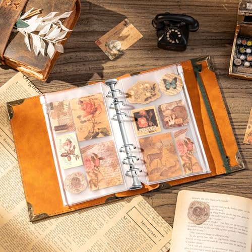 Ovesmusl PU Leather A6 Binder 6 Ring Mini Journal Cover Binder 5.5”x7.5” - color: Brown Tree, size: A6 Binder Cover