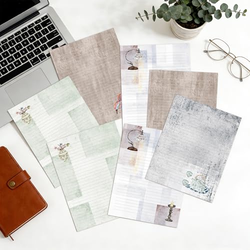 60 Writing Stationery Paper, Lined Stationery Paper for Writing Letter, Double Sided Vintage Letter Paper with Lines,100 GSM, 8.5x11 Inch, 4 Unique Design (Vintage) - style: Vintage