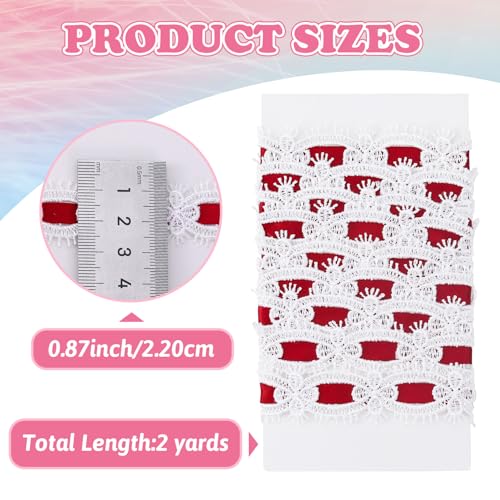 2 Yards Flower Lace Trim, Floral Lace Sewing Ribbon, Hollow Crocheted Decorating Embellishments for Bouquet Wrapping DIY Hair Clip Weddings Party Christmas Decoration- Red - color: Red-B style
