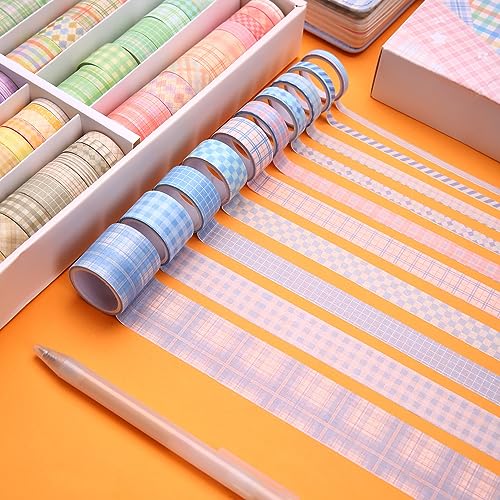 Plaid Washi Tape Set, 100 Rolls Basic Grid Decorative Masking Tapes