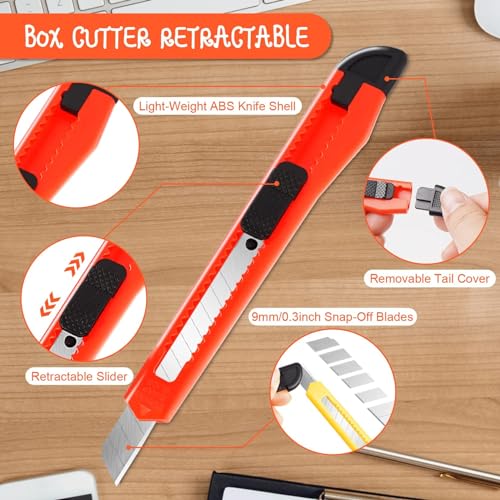4 Pack Box Cutter Retractable, 9mm Utility Knife, Razor Knife - color: 4 Pack - Multicolor