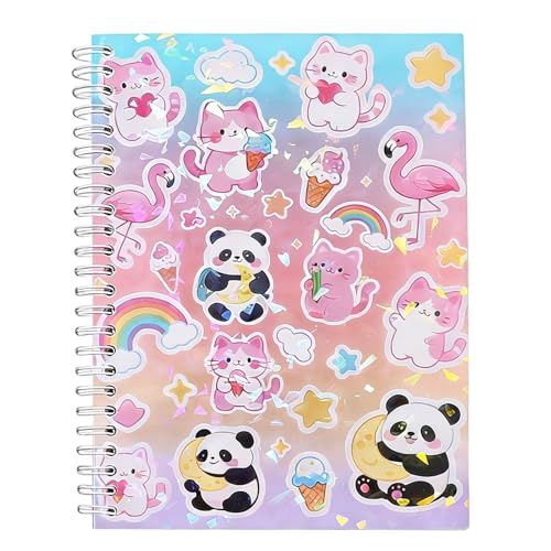 Cat Sticker Book Collecting 8.3 x 5.8 Inch A5 Size 40 Sheets Reusable Sticker Storage Album Cat Panda Cartoon Pattern Paper Labels Organizer Holder Notebook with 1Pc Scraper and Tweezer - color: Panda