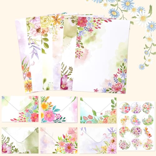 50 Pcs Stationery Paper Envelopes Set | Includes 24 Writing Paper & 24 Envelopes & 24 Stickers, Flower Floral Letter Writing and Stationery Paper Envelopes(6Style) - color: Wildflower 2