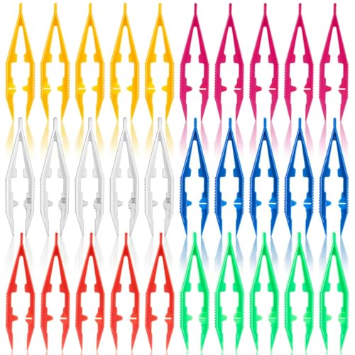 guduling 30Pcs Plastic Tweezers for Crafts,6 Color Plastic Tweezer for Kid | Fuse Bead Tweezers,for DIY Jewelry Making, Seed Bead Handling & Art Projects