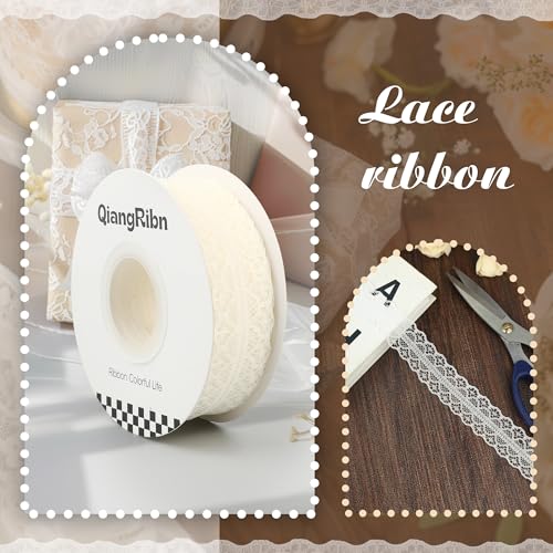 Lace Ribbon Ivory Vintage Crochet Trim for Sewing, Gift Wrapping, Wedding Decor, Dress Embellishment, Flower Arrangements, DIY Crafts and Party Decorations, 25 Yards 1 Inch - color: Ivory