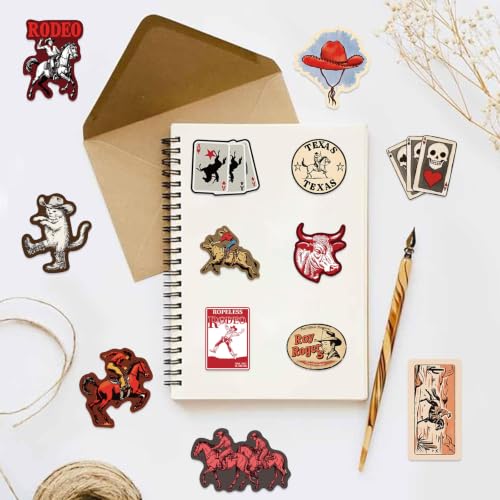 Goth Western Stickers Pack, Vintage Western Country Vinyl Waterproof Sticker for Water Bottles Laptops Cowboy Hats Scrapbooking Journaling,Cool Cowboy Decals for Teens Adults 50Pcs