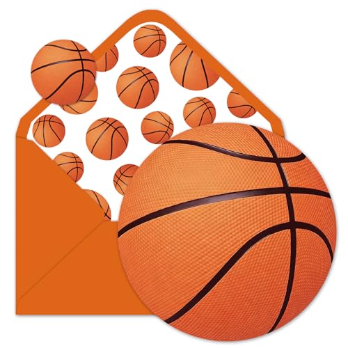Whaline 24 Pack Basketball Greeting Cards Sports Ball Blank Note Cards with Envelopes Stickers for Sports Theme Game Day Birthday Party Supplies - style: Basketball